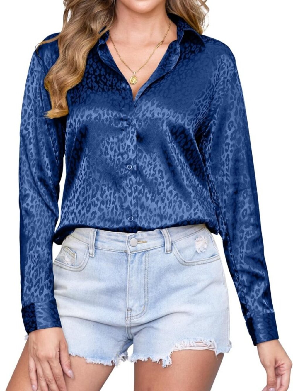 Soft Satin Leopard Print Button Down Shirt - Silky Long Sleeve Blouse for Work